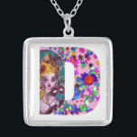 COLAR BANHADO A PRATA NAMORADOS VENETIAN MONOGRAM D - LETRA<br><div class="desc">D letra alfabética design inicial com coração. Branca vibrante e pintura artística com confete colorido..Amor mítico entre Harlequin e Columbine,  pintura acrílica inspirada em máscaras de pena veneziana e Commedia dell'arte - Veneza. Cor verde-rosa-púrpura brilhante.</div>