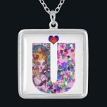 COLAR BANHADO A PRATA NAMORADOS VENETIAN MONOGRAM U LETTER<br><div class="desc">U letra alfabética design inicial com coração. Branca vibrante e pintura artística com confete colorido..Amor mítico entre Harlequin e Columbine,  pintura acrílica inspirada em máscaras de pena veneziana e Commedia dell'arte - Veneza. Cor verde-rosa-púrpura brilhante.</div>