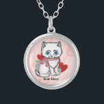 Colar Banhado A Prata Namorados White Kitten<br><div class="desc">Colar de Namorados de Kitten Branca, roupa de Kitten, t-shirts de gato, presentes de Namorados, presentes de Dia de os namorados por ArtMuvz Illustration. Camiseta branca de gato, roupa e presentes, saco de tote, ligante de gato, chapéu, mouse pad. PARA PERSONALIZAR, adicione seu nome ou adicione texto. Prepare-se para Dia...</div>