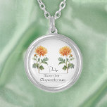 Colar Banhado A Prata Nascimento Mês Flor Novembro Chrysanthemum<br><div class="desc">Flor do mês de nascimento novembro Colar de Chrysanthemum apresentando uma ilustração de uma flor de Chrysanthemum. Abaixo da flor, o nome é escrito em uma letra elegante. Por baixo do nome, ele diz " novembro - Chrysanthemum" indicando que o mês de nascimento do dono é novembro e sua flor...</div>