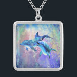 Colar Banhado A Prata Necklace de golfinho casal<br><div class="desc">Presente nos colares do Casal dos golfinhos - Design de pintura MIGNED</div>