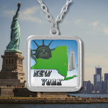 Colar Banhado A Prata New York Statse of Liberty Empire State Building<br><div class="desc">Mapa de Nova Iorque, Estátua da Liberdade, produto Monumento. Isso parece bom em qualquer produto e faz uma maravilhosa manutenção de viagem. ⭐ PERSONALIZAR este modelo com o seu trabalho de arte. ⭐ EDITÁ-lo ainda mais para fazer mais alterações. ⭐ TRANSFERIR este design para qualquer produto. Visite todas as minhas...</div>
