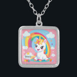 Colar Banhado A Prata Nome Personalizado do Unicórnio Arco-Íris Bonito d<br><div class="desc">Esta criação caprichosa traz um toque de magia ao seu mundo. Seja uma peça decorativa para o quarto do seu filho ou um presente delicioso,  deixe este bebê unicórnio e arco-íris brilharem o dia com seu charme místico. ✨ 🌈 🦄</div>