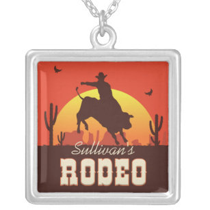 Colar Banhado A Prata NOME Personalizado - Western Cowboy Bull Rider Rod