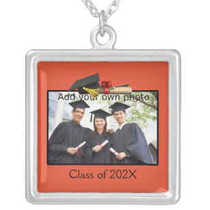 Colar Banhado A Prata Orange adicione sua foto/ano de graduação