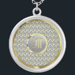 Colar Banhado A Prata Ouros Falsos Monogramados, Dourado e Aço<br><div class="desc">Impressão de ouro e diamantes elegantes com monograma personalizado e opcional. Não metal real,  mas imagem impressa de ouros e aço.</div>
