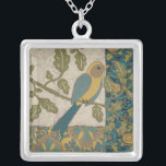 Colar Banhado A Prata Pássaro Azul Amarelo e Teal Emitido em uma Ramific<br><div class="desc">Esta bela pintura de um pássaro azul amarelo e lacrado em um galho se ajustado perfeitamente a qualquer produto Zazzle. A pintura de Chariklia Zarris,  inspirada na colagem,  é composta por vários padrões,  flores e folhas diferentes. Confira!</div>