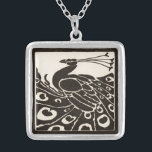 COLAR BANHADO A PRATA PEACOCK BRANCO PRETO ELEGANTE<br><div class="desc">Pavão Elegante Art Nouveau a preto e branco</div>