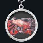 COLAR BANHADO A PRATA PEACOCK ELEGANTE EM VERMELHO E PRETO<br><div class="desc">Design colorida e elegante com gemstones 3D brilhantes design gráfico digital por Búlgaro Lumini. Parte da nova coleção ARCADIA.</div>