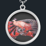 COLAR BANHADO A PRATA PEACOCK ELEGANTE EM VERMELHO E PRETO<br><div class="desc">Design colorida e elegante com gemstones 3D brilhantes design gráfico digital por Búlgaro Lumini. Parte da nova coleção ARCADIA.</div>