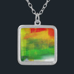 Colar Banhado A Prata pintura abstrato<br><div class="desc">pintura de abstrato em vermelho, verde e amarelo</div>