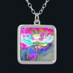 Colar Banhado A Prata Pintura floral cor-de-rosa-abstrato elegante<br><div class="desc">Pintura floral cor-de-rosa-abstrato elegante</div>