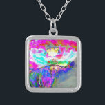 Colar Banhado A Prata Pintura floral cor-de-rosa-abstrato elegante<br><div class="desc">Pintura floral cor-de-rosa-abstrato elegante</div>