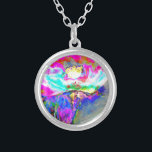 Colar Banhado A Prata Pintura floral cor-de-rosa-abstrato elegante<br><div class="desc">Pintura floral cor-de-rosa-abstrato elegante</div>