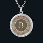 Colar Banhado A Prata Quadro De Rodagem De Padrão Inca Inicial<br><div class="desc">O padrão Inca Ornamentado rodeia o seu início.</div>