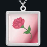 Colar Banhado A Prata Rosa Rosa Rosa Elegante<br><div class="desc">Uma elegante rosa cor-de-rosa com folhagem verde brilhante sobre fundo rosa sombreado. Personalizar adicionando um nome ou palavra como 'Mãe'</div>