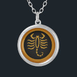 Colar Banhado A Prata Scorpio zodiac<br><div class="desc">Sinal de Scorpio zodiac em cor antiga de ouro e fundo preto.Colar Prateado de Prata projetado para aqueles que estavam nasceres entre 23 de outubro e 22 de novembro.</div>