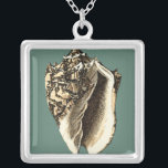 Colar Banhado A Prata Shell Teal Conch<br><div class="desc">Nesta bela e clássica concha preta e branca, você pode ver o sombreamento de uma concha natural muito afiada e clara. Você pode se imaginar na praia caçando conchas ou brincando na areia. Consiga esta arte náutica de concha de coleira em teal nos seus produtos favoritos hoje!</div>