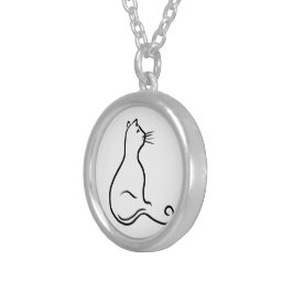 Colar Banhado A Prata Silhouette de chat - trait simple