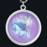 Colar Banhado A Prata Sky Faerie Asparas e Unicorn Vignette<br><div class="desc">Sky Faerie Asparas e Unicorn Vignette Sob a lua de cheio e as estrelas no céu da meia-noite - há uma piscina de fada que está cheia de águas puras da cascata mágica de unicórnio. Aqui é onde encontraremos o Unicórnio, Sky Faerie Asparas e Unicórn Lunaria, dançando nas águas com...</div>