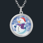 Colar Banhado A Prata Snowman Winter Merry Christmas Snow<br><div class="desc">Bonito boneco de neve no Tema de Natal da neve Doormat.</div>
