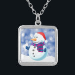 Colar Banhado A Prata Snowman Winter Merry Christmas Snow<br><div class="desc">Bonito boneco de neve no Tema de Natal da neve Doormat.</div>