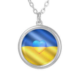 Colar Banhado A Prata Ucrânia - Paz, Liberdade de Bandeira Ucraniana Sol