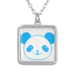 Colar Banhado A Prata Urso Panda de Kawaii Azul