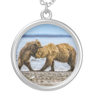 Colar Banhado A Prata Ursos castanhos costeiros