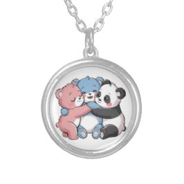 Colar Banhado A Prata Ursos de Teddy Bonitos com Panda