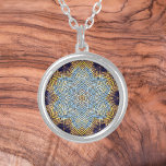 Colar Banhado A Prata Weave Mandala Blue and Yellow<br><div class="desc">This funky mandala features blue and yellow in a basket weave style. Psychedelic visuals for the modern hippie or anyone who loves groovy colors.</div>