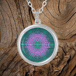 Colar Banhado A Prata Weave Mandala Pink and Blue<br><div class="desc">This funky mandala features pink and blue in a basket weave style. Psychedelic visuals for the modern hippie or anyone who loves groovy colors.</div>