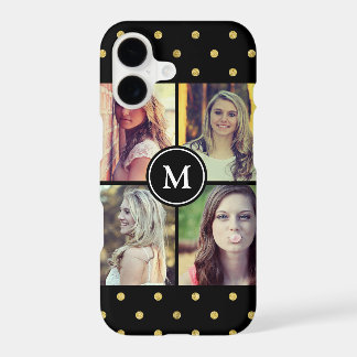 Colar de Fotos com Brilho Dourado Preto Monogramad