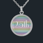 Colar De Prata Esterlina Aniversário de Casamento do 25 Rainbow<br><div class="desc">Um padrão chic e moderno,  listrado,  arco-íris,  com os números de um Aniversário de Casamento 25,  em texto branco com sombra de cinza.</div>