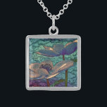 Colar De Prata Esterlina Arte Elegante Bonito Azul Metalizada Flores<br><div class="desc">Arte elegante e na moda metalizada com flores azuis. Olho de vidro.</div>