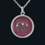 Colar De Prata Esterlina Bonito Borgonha de Elefante Floral Personalizada<br><div class="desc">Bonito colar de elefantes personalizado.</div>