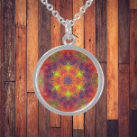 Colar De Prata Esterlina Mosaic Kaleidoscope Flower Orange Purple and Green<br><div class="desc">This mosaic kaleidoscope design features brilliant oraneg,  purple,  and green tiles. A vivid geometric design inspired by fractals,  mandalas,  and stained glass mosaics. Get this beautiful trippy design now and add some groovy colors to your life!</div>