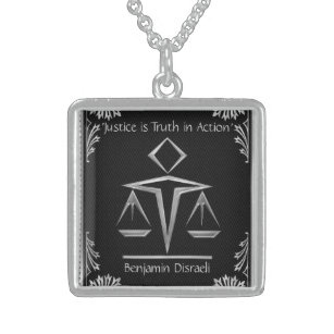 Colar De Prata Esterlina O Significado da Justiça - Silver+Black-Personaliz