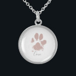 Colar De Prata Esterlina Pata de Cachorro Rosa Imprime com o Nome do Seu Pe<br><div class="desc">Pink Dog Paw Print com nome personalizado</div>