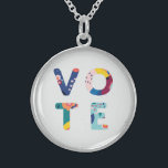 Colar De Prata Esterlina Votar Padrão Floral Moderno Multicolorido Político<br><div class="desc">Saia da votação este ano eleitoral com este lindo e divertido colar! As letras da palavra "vote" são compostas por um padrão floral moderno e abstrato em tons de azul,  verde,  amarelo,  rosa e laranja. Faz um presente maravilhoso para o ativista,  político ou estudante na sua vida.</div>