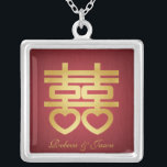 Colar dobro da felicidade<br><div class="desc">Símbolo chinês para colar vermelha/Dourado dobro da felicidade.</div>