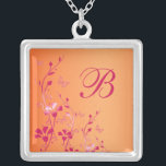 Colar Floral Cor-de-Rosa e Laranja Monograma<br><div class="desc">Este colar floral cor de laranja e rosa com borboletas e monograma combina com o convite de casamento mostrado abaixo e faria um belo presente da dama de honra,  presente de madrinha de casamento e presente da florista. Apenas mude o "B" para o que você precisar.</div>