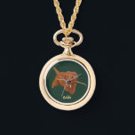 Colar Goldie Golden Doodle<br><div class="desc">Um relógio de colar com imagens fofas de Golden Doodle. O texto pode ser personalizado. Arte original por WB.</div>