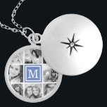 Colar Medalhão Colagem de Fotos do Monograma Azul<br><div class="desc">Um colar de fechadura de guardas bonito com a sua colagem de fotos personalizada do Instagram e personalizado com o seu monograma inicial. Clique em Personalizar para alterar a fonte e a cor do monograma e personalizar o design. presente de Excelente para família,  amigos,  pais e avós!</div>