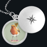 Colar Medalhão Pintura da aguarela do pássaro do pisco de peito<br><div class="desc">Esta é uma pintura da aguarela de um pisco de peito vermelho em um ramo de árvore. É cauda está acima no ar.</div>