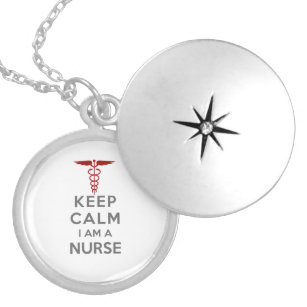 Colar Medalhão Red Caduceus Fique Calmo Eu sou enfermeira