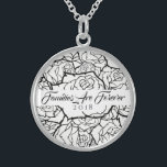 Colar Rosas B e W Famílias Esterlentes São Para Se<br><div class="desc">Colar mostrado em Sterling Silver com um impressão de vários rosa em preto-e-branco e texto de "Famílias São para Sempre 2018" em roteiro de rico de preto. Personalize este colar com uma data especial ou/e escolha seu estilo ou cores de alteração. Ou comprar como projetado. Disponível também em Prata Esterlante...</div>