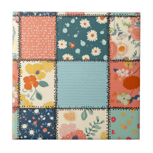 Colcha Colorida de Remendo Floral com Impressão Di