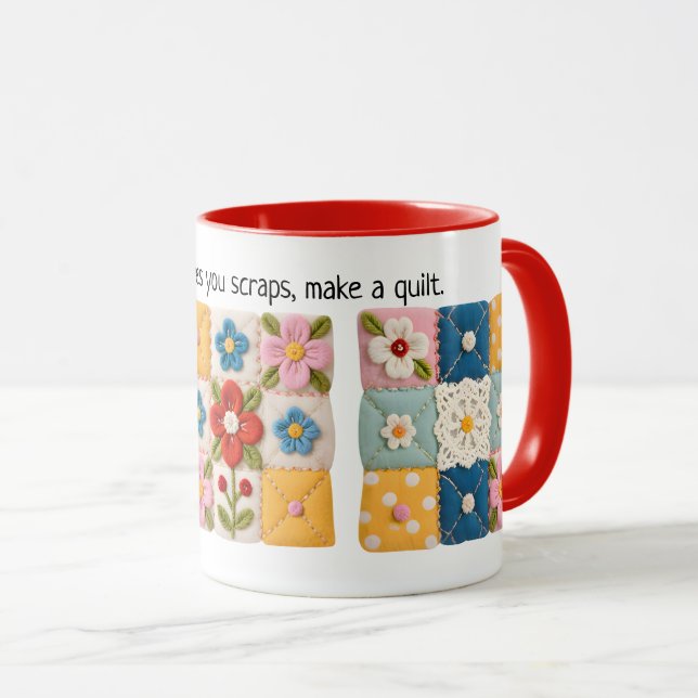 Colcha de Retalhos de Flores Bordadas Caneca (Frente Esquerda)