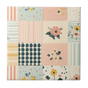 Colcha de retalhos florais corais em estilo Cottag